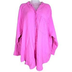 Aerie Gauze Tunic Top Pink Pool to Party Cover Up Oversized Boho Cotton XL